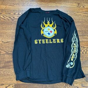 Pittsburgh Steelers Long Sleeve Shirt Mens Large Black NFL Flame Graphic Tee